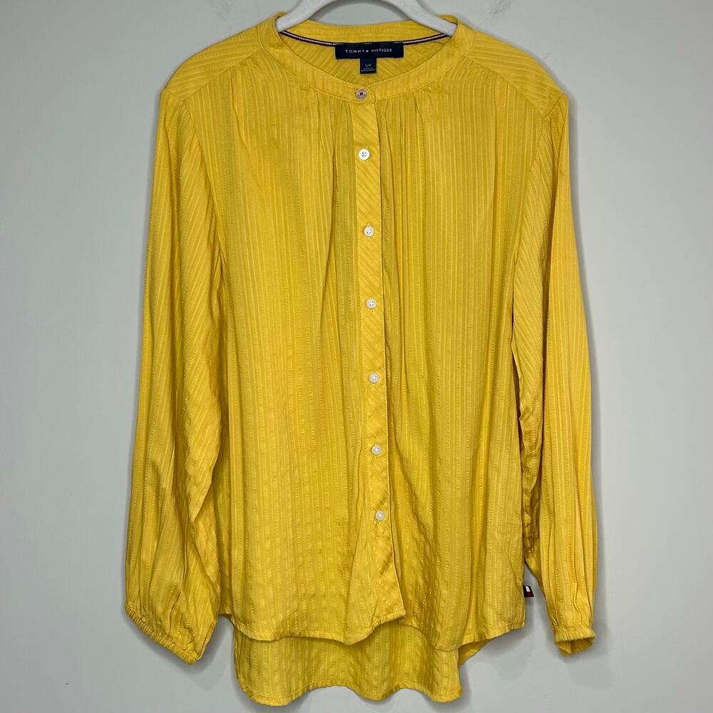 Tommy Hilfiger Yellow Textured Lightweight Button Down Hi-Lo Shirt Size S - Picture 1 of 11